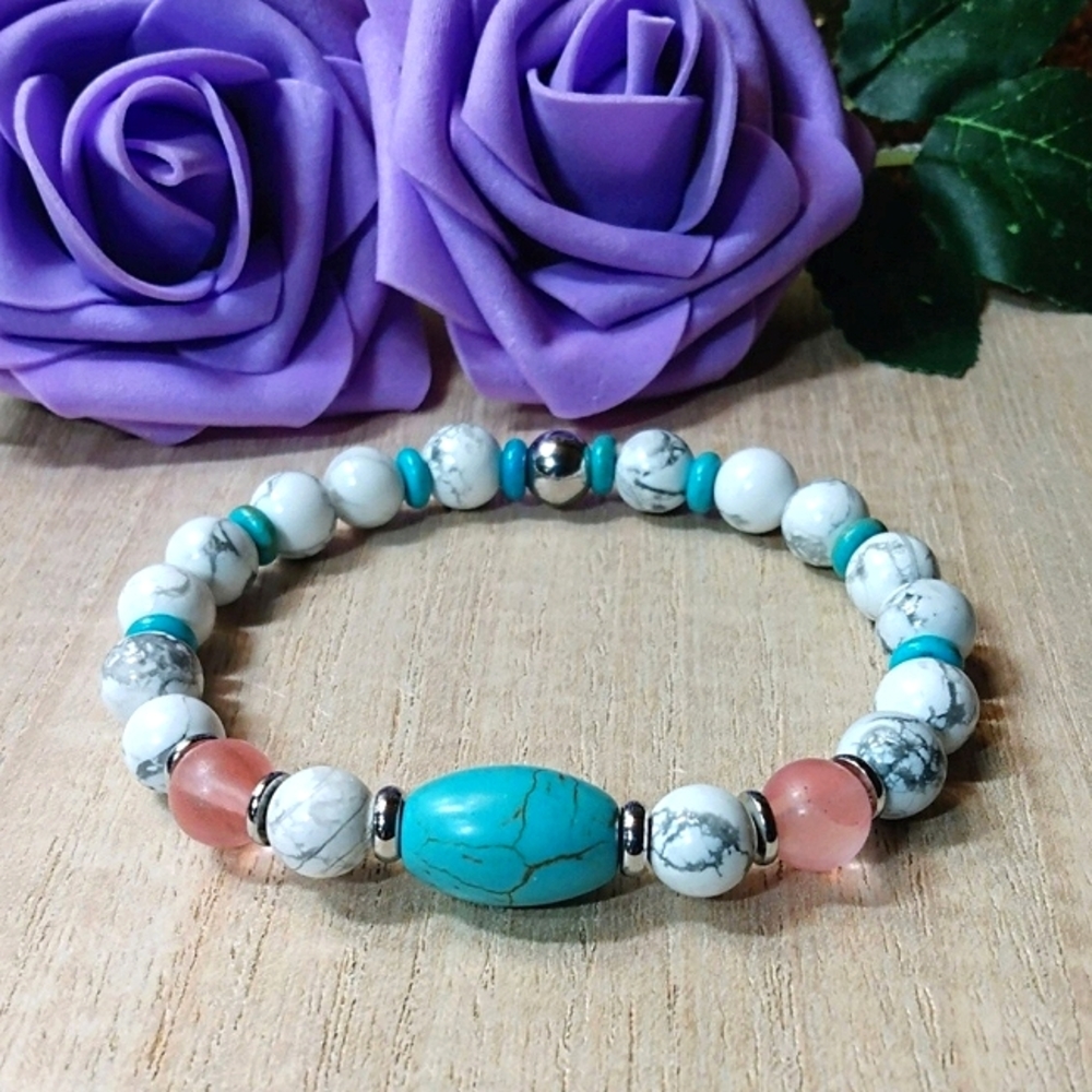 Howlite And Watermelon Tourmaline Bracelet